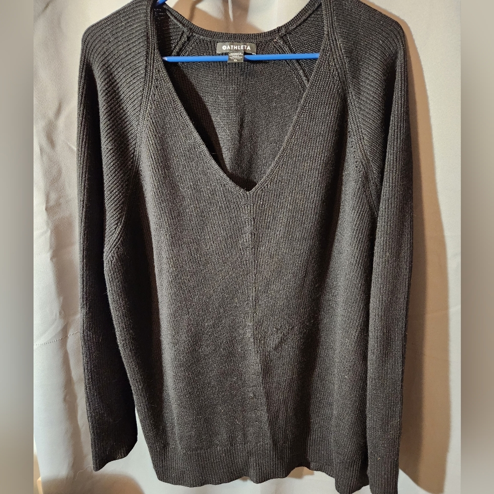 Athleta Hanover Refined v-neck ribbed sweater.